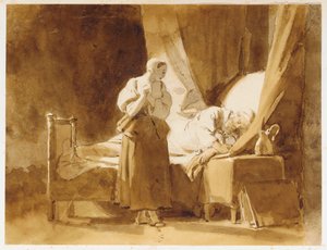 Una donna che guarda un uomo addormentato da Alexandre Evariste Fragonard
