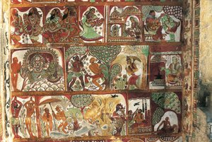 Affreschi che raffigurano la vita di Shiva nel santuario per Parvati, tempio di Nataraya, Chidambaram, Tamil Nadu, India, V secolo da Nicolas Toussaint Charlet