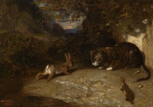 Gatto, donnola e coniglio, 1836 da Alexandre Gabriel Decamps
