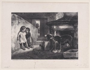 Bambini spaventati da un cane ringhiante, dalla serie Scene di caccia da Alexandre Gabriel Decamps