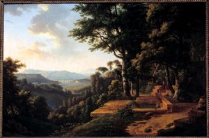 Il filosofo Jean Jacques Rousseau medita nel 1770 nel Parco de la Rochecordon vicino a Lione da Alexandre Hyacinthe Dunouy
