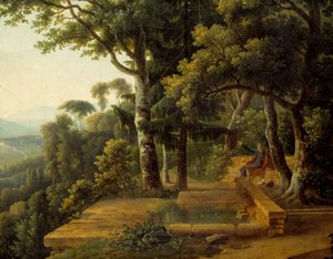 Il filosofo Jean Jacques Rousseau che medita nel 1770 nel Parco di Rochecordon vicino a Lione (dettaglio) da Alexandre Hyacinthe Dunouy