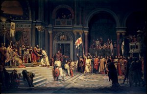 Prima crociata: Goffredo di Buglione (1061-1100), Duca della Bassa Lorena, giura fedeltà all