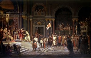 Goffredo di Buglione ricevuto da Alessio Comneno, Imperatore di Costantinopoli, nel 1097, durante la difesa della città contro i Turchi durante la Prima Crociata