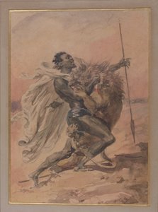 Lotta tra un guerriero e un leone da Alexandre Marie Colin