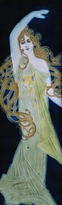 Smalto modernista. Dettaglio figura femminile. da Alexandre de Riquer