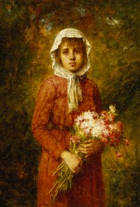 Una giovane ragazza che tiene un mazzo di fiori da Alexei Alexevich Harlamoff