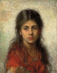 Ragazza con uno Scialle Rosso da Alexei Alexevich Harlamoff