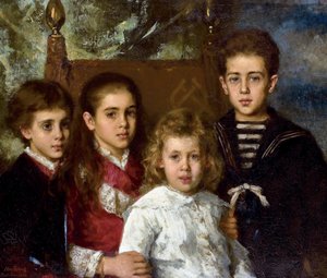 Ritratto dei figli di Paul Pavlovich Demidoff, 2º Principe di San Donato (1839-1885), Aurore Anatol, Maria e Pavel - Dipinto di Alexei Alexeyevich Harlamov (1840-1922) - 1883 - Olio su tela da Alexei Alexevich Harlamoff