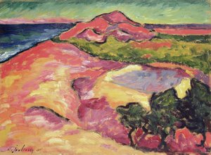 Scena costiera con collina rossa da Alexej von Jawlensky