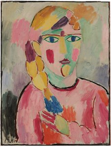 Ragazza con occhi azzurri e coda di cavallo; Madchen mit Blauen Augen und einem Zopf, c.1916 da Alexej von Jawlensky