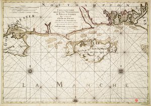Carta della costa inglese, Isola di Wight e porto di Portsmouth da Alexis Hubert Jaillot