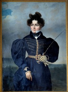 Ritratto di Sophie Dawes, Baronessa di Feucheres, in abito da caccia da Alexis Leon Louis Valbrun