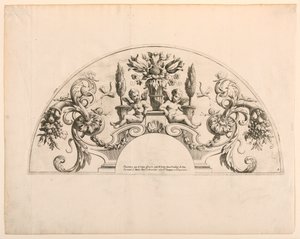 Foglie di ventaglio, quinta e sesta tavola del set, "Divers Desseins de grands Eventails, Encrans, et autres Ornamens, inventati e incisi da Nicolas Loire" da Alexis Loir