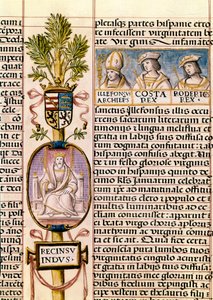 Ritratto di Flavio Recceswinth, Re dei Visigoti di Spagna dal 653 alla sua morte nel 672, miniatura in "Genealogia de los reyes de España" da Alfonso de Cartagena