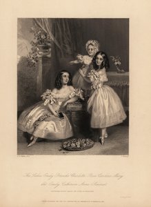 Ritratto di Emily Blanche Charlotte, Rose Caroline e Emily Catherine Anne Somerset, figlie di Henry Somerset, 7° Duca di Beaufort da Alfred Edward (after) Chalon