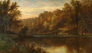 Lago Swanbourne in autunno, tramonto nel parco di Arundel da Alfred Augustus Glendening