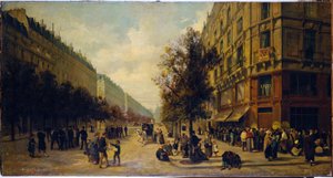 Fila alla porta di un negozio di alimentari (angolo di rue Réaumur e boulevard Sébastopol) nel novembre 1870., nel 1871 da Alfred /Brunner Lacoste Emile (1838 81) Decaen