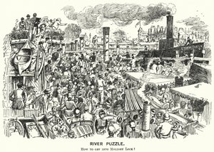 Cartone animato di Punch: Congestione sul fiume Tamigi a Molesey Lock, Surrey (incisione) da Alfred Chantrey Corbould