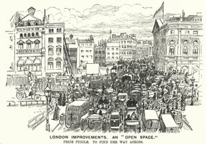 Cartone animato di Punch: Miglioramenti di Londra. Uno "Spazio Aperto" - congestione del traffico nella Londra vittoriana (incisione) da Alfred Chantrey Corbould