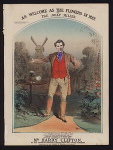 Benvenuto come i fiori di maggio, o Il mugnaio allegro, composto e cantato da Harry Clifton, copertina di spartito vittoriano da Alfred Concanen