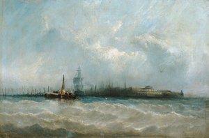 New York dal porto che mostra la Batteria e il Giardino del Castello, 1858