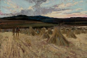 Mietitori al tramonto (olio su tela)