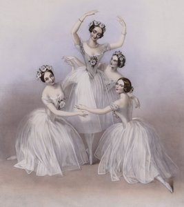 Il celebre Pas De Quatre composto da Jules Perrot, come danzato al Teatro di Sua Maestà da Alfred Edward (after) Chalon