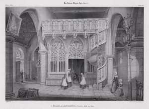 Schermo di legno scolpito della Cappella di Notre Dame de Lambader, Plouvorn, Bretagna, Francia da Alfred Guesdon