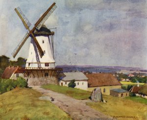 Danimarca: Mulino di Dybbol, Sonderborg, sul campo di battaglia del 1864 da Alfred Heaton Cooper