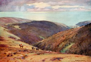 Caccia al cervo rosso su Exmoor, Valle di Porlock da Alfred Heaton Cooper