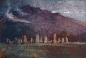 Distretto dei Laghi: Cerchio dei Druidi, vicino a Keswick, al chiaro di luna da Alfred Heaton Cooper