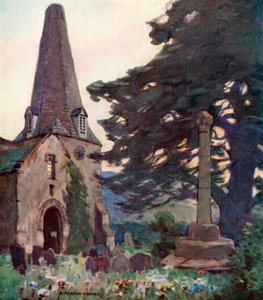 Chiesa e Croce di Porlock (litografia a colori) da Alfred Heaton Cooper