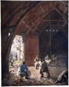Tosatura delle pecore, Esthwaite Hall Farm, da un portfolio di stampe dagli acquerelli originali, c.1920 da Alfred Heaton Cooper