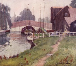 Ponte di Wroxham, Norfolk, un giorno di pioggia
