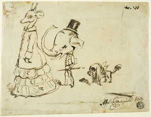 Caricatura di uomo, donna e cane da Alfred Henry Forrester