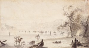 Traversata del Platte con i tori, c.1837 da Alfred Jacob Miller