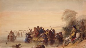 Navigazione con barca a toro sul fiume Platte, c.1837