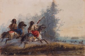 Donne, Tribù del Serpente, che guidano cavalli da Alfred Jacob Miller