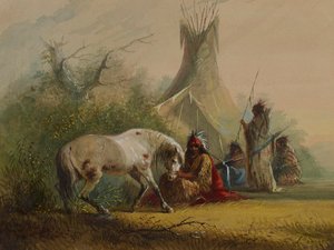 Indiano Shoshone e il suo cavallo domestico da Alfred Jacob Miller