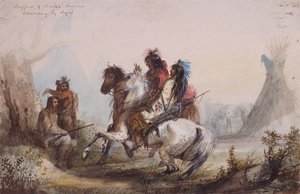 Cacciatori e indiani serpente che conversano con segni, c.1837 da Alfred Jacob Miller