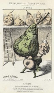 La Peire: caricatura su Thiers - ill. del 14/02/1871 di Alfred Le Petitty, in "Fiori, Frutti e Verdure del Giorno" da Alfred Le Petit