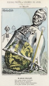 Le Melon: caricatura su Louis Veuillot - ill. del 10/03/1871 in "Fiori, Frutti e Verdure del Giorno" da Alfred Le Petit
