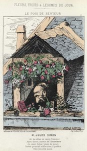 Le Peas de Fragreur: caricatura su Jules Simon (1814 - 1896) - ill. del 12/01/187 in "Fiori, Frutti e Verdure del Giorno" da Alfred Le Petit