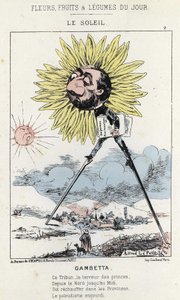 Le Soleil (girasole): caricatura su Gambetta (1838 - 1882) - ill. del 12/01/1871 in "Fiori, Frutti e Verdure del Giorno" da Alfred Le Petit