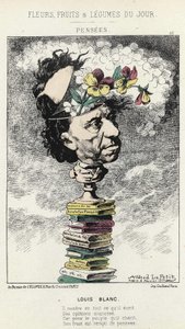 Pensieri: Caricatura su Louis Blanc - ill. del 04/02/1871 in “Fiori, Frutti e Verdure del Giorno” da Alfred Le Petit