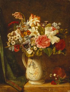 Rose, narcisi e altri fiori in un vaso da Alfred Morgan