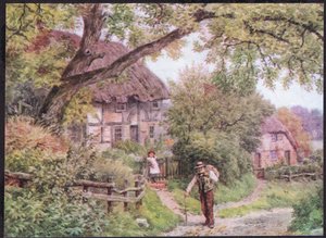 Una stradina a Houghton, Suffolk, da The Cottages and the Village Life of Rural England pubblicato da Dent & Sons Limited, 1912