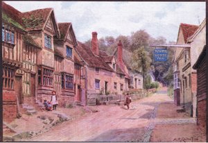 Case un tempo occupate da tessitori, Kersey, Suffolk, da The Cottages and the Village Life of Rural England pubblicato da Dent & Sons Limited da Alfred Robert Quinton