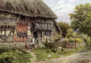 Vecchio cottage, Bignor, Sussex (litografia a colori) da Alfred Robert Quinton